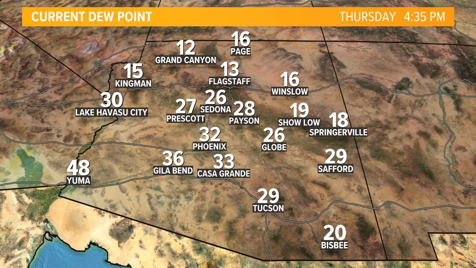 Arizona Dew Point Temperatures