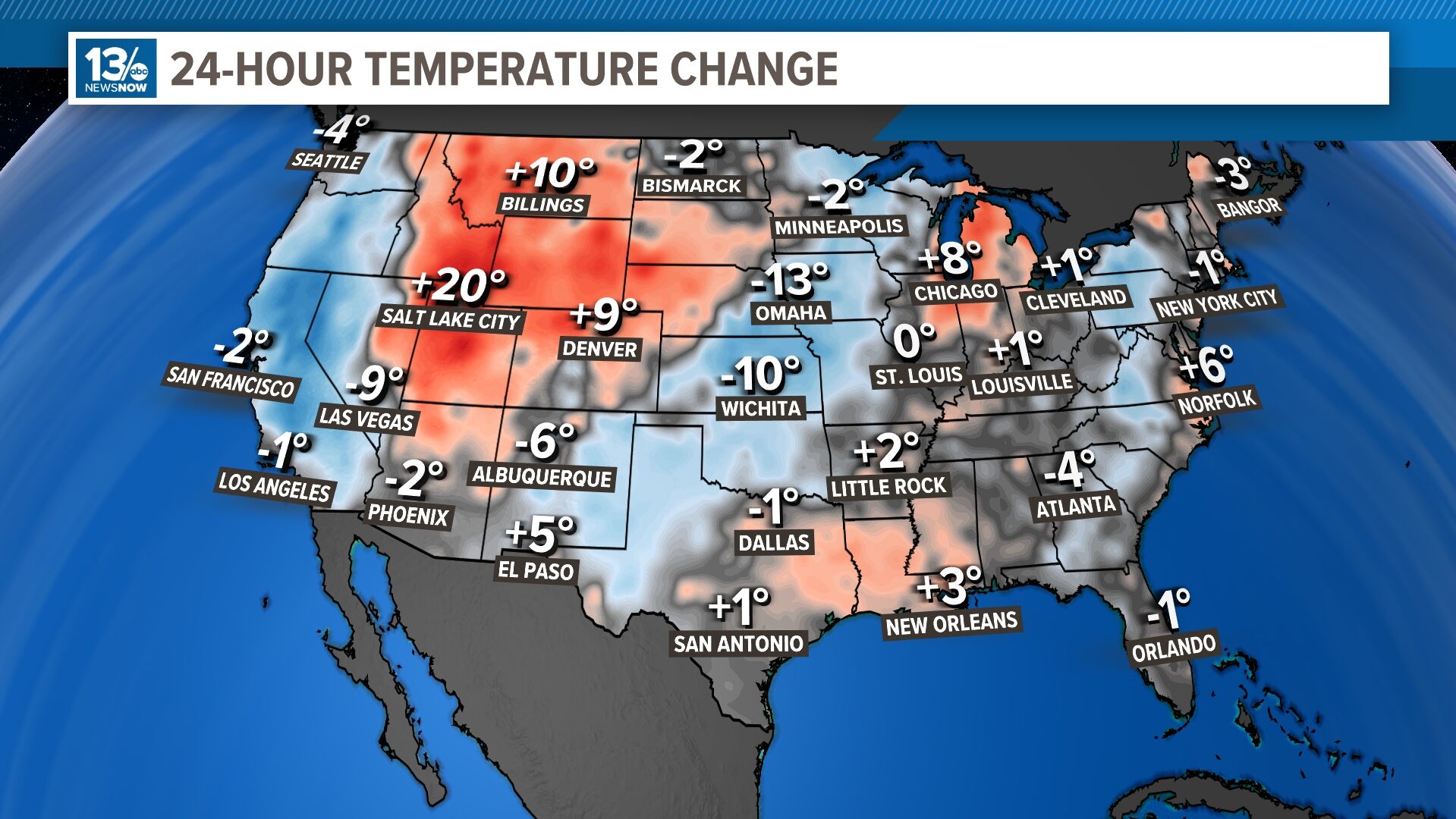 National 24 Hour Temperature Change